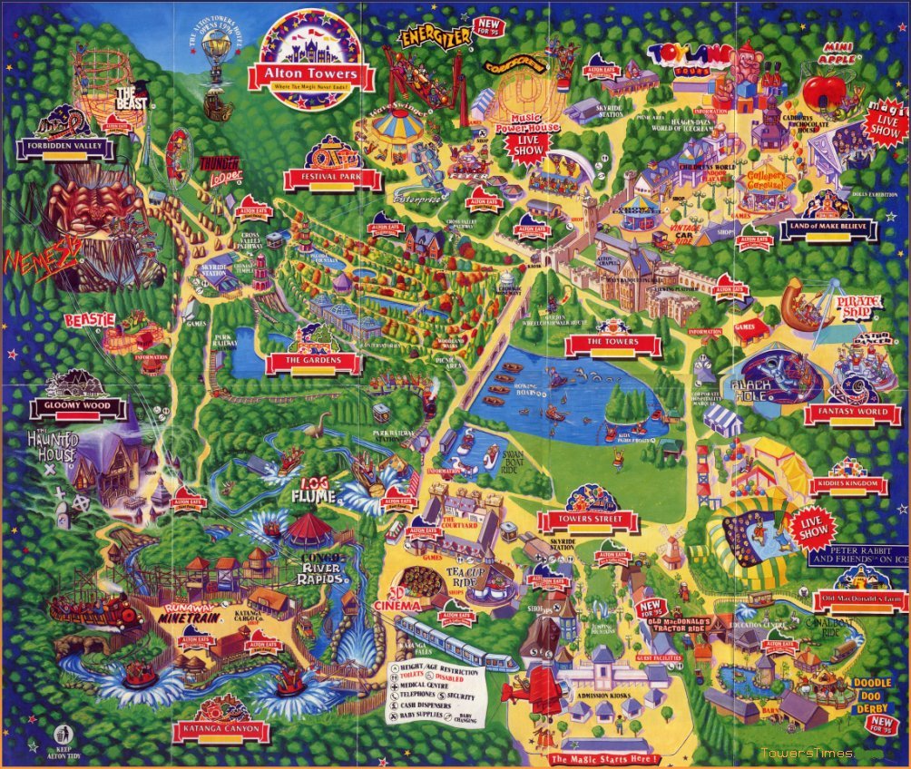 alton towers map 1995