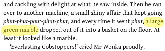 charlie and the chocolate factory excerpt highlighted