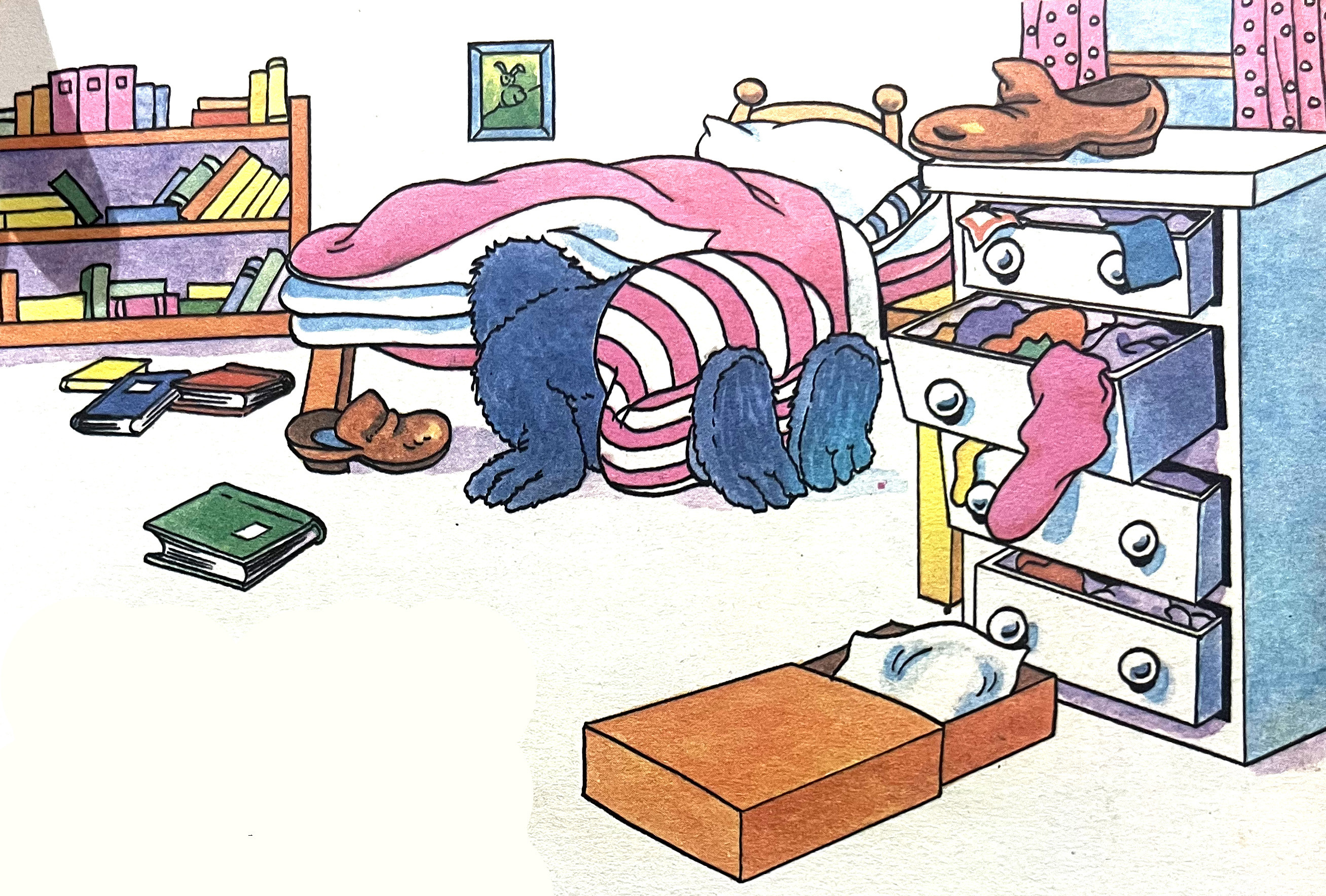 sesame street herry monster looking under bed